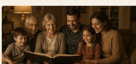 Multigenerational family reading a Storybook together