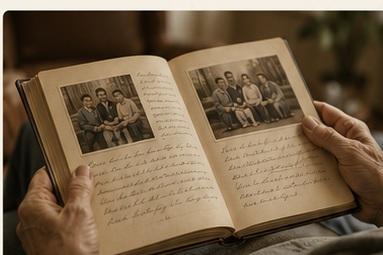 Hands holding a family storybook